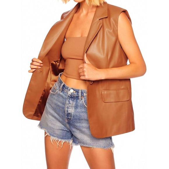 NEW SUSANA MONACO faux leather collar vest in caramel - Picture 4 of 5